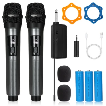 Brezžični Mikrofon 2 Kanali, UHF Ročni Karaoke Mic s 1200mAh Akumulatorska Baterija Za Stranke DJ Govornik Konference Cerkve