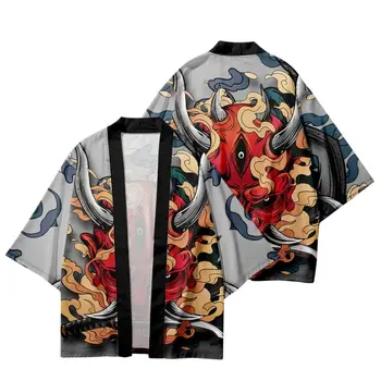 Poletje Svoboden Jopico Plaža Hlače Ulične Moški Ženske Risanka Demon, Ki Je Natisnjena Na Japonskem Kimono Rokavi Haori Cosplay Yukat