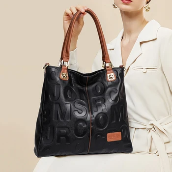 Trendovska ženska torba usnje pismo tote vrečko, velike zmogljivosti, vrh cowhide ramenski cross-body bag