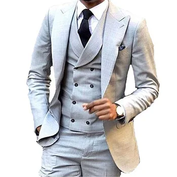 Kostum Homme Iver Sive Moške Obleke Dvojno Zapenjanje Telovnik Slim Fit Tuxedos Poroka Obleke za Moške (Blazer+Telovnik+Hlače) Ropa Hombre
