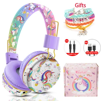 Rainbow Unicorn Otroci Brezžične Slušalke z Mikrofonom Luštna Dekleta Stereo Glasbe Čelada Slušalke Otrok Slušalke Otroke Božič Darilo