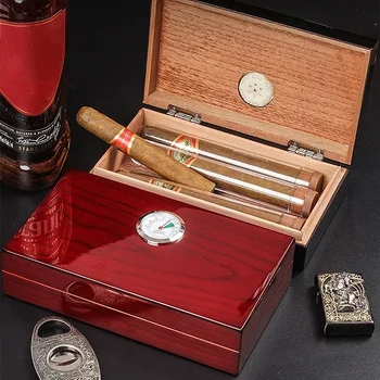 SMO cedrovine Cigar Vlage Polje Paket Štirih Prenosni Majhne Cigar, Cigaret Shranjevanje Primera z Vlagomerom, Kajenje Dodatki
