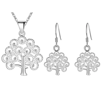 Vroče 925 Sterling srebro Lepo drevo obesek ogrlice uhani nakit kompleti za ženske Modni stranko poroko čar darila