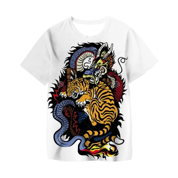 Kitajski slog, Zmaj, Tiger Bitka T-shirt za otroke moda priložnostne fantje 