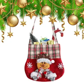 Božič Zdravljenje Vrečke Božič Torba Z Ročajem Lahki Kariran Risanka Santa Snjegović Elk Candy Bag Zdravljenje Goody Bag Stranka