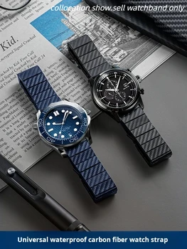 20 mm 22 mm Black modre plastične jekla Ogljikovih vlaken watchband Moških Lahki watch trak Za Citizen Tag Heuer Omega Mido zapestnica