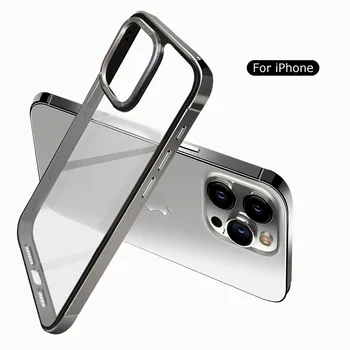 2v1 Kovinski Odbijača Oklep Primeru Za iPhone 15 Max Pro Plus iz Nerjavečega Jekla Fotoaparat Okvir Prozorno Plastično Hrbtni Pokrovček Dodatki