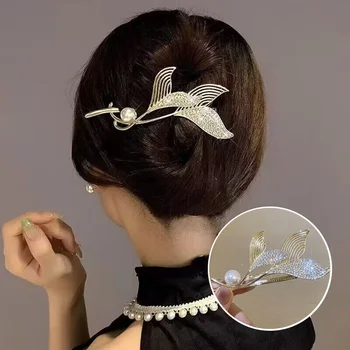 2023 Novo Osebnost Fishtail Ostra Letnik Pearl Nosorogovo Sponke Za Lase Hairgrips Antičnih Žensk Hanfu Lase Pribor Nakit