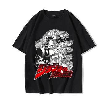 Vintage Bombaž Tshirts Jojo Bizarna Avantura Anime Majica s kratkimi rokavi Moški Harajuku Oversize Tee Moda Kratek Rokav Unisex Ulične