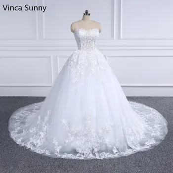Vinca Sončni Luksuzni Žogo Obleke Poročne Obleke Letnik Aplicirano Čipke Poročno Obleko 2021 Princesa Vestido De Noiva