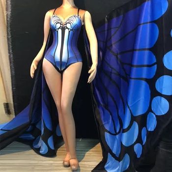 ženske ples fazi rojstni klub cosplay festival oblačila modra oranžna krili metulja uspešnosti kostum pearl bodysuit