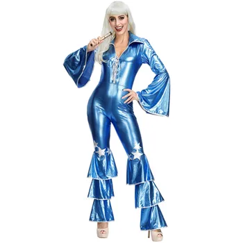 Pustni Zabavi Halloween Retro 60-ih, 70-ih Hipi Kostum Ženske Odraslih Rock Disco Pevka Jumpsuit Seksi Hipi Cosplay Modno Obleko Gor