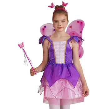 Otroci Dekleta Halloween Pravljice, Cosplay Kostum Stopenjski Mrežasto Obleko s Krili Metulja Lase Hoop Palico za Pusta Stranka Uspešnosti