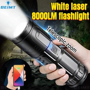 8000LM Super Svetla Bela Laserska Svetilka Tipa C Polnilna Majhne Ročne LED Reflektorji za Zunanjo Sili Kampiranje