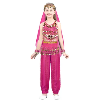 Otroci, Dekleta, Egipt, Indija, Belly Dance Kostumi Nastavite Povodcem Vrh+Hlače+Pokrivala Pasu Verige+Zapestnice Obleko za Fazo Delovanja