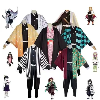 Odrasli Otroci Demon Slayer Kimetsu Ne Yaiba Kimono Obleke Kamado Nezuko / Kamado Tanjirou Cosplay Kostum Ženske Halloween Obleko