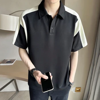 Boutique moda za moške korejska različica Britanski stil, trend barvno ujemanje slim teža srednje rokav barvno ujemanje T-shirt