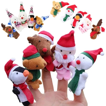 5pcs/veliko Prst Lutke Božič Elk Snežaka, Santa Claus Pingvin Medved Polnjene Živali Izobraževalne Plišastih Lutka Igrača Za Otroke Darila