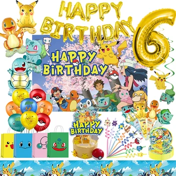 Pokemon Rojstni Okraski Pikachu Folija Baloni Za Enkratno Uporabo Posode Luči Papir Plošče Igrača Otroci Fant Stranka Dobave