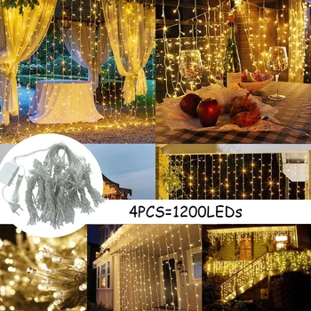 4PCS=1200LEDs 8 Funkcionalni Tip Vtiča Zavese Niz Luči Božič Pravljica Dekoracijo Svetlobe Primerna za Poroko/Družina/Spalnica