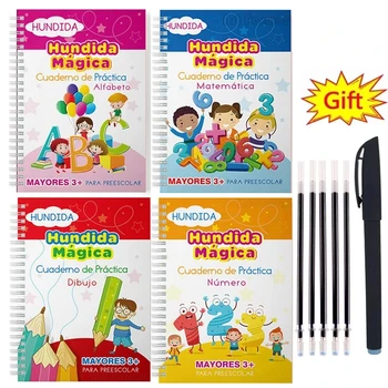 Čarobno Knjigo Pisanja za Otrok španski Kaligrafija Montessori Učenje Številko V španski Pisma Otrok Caligraphy Practic