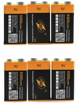 6pcs/veliko 100% ZNTER 6300mWh 9V Polnilna Litijeva Baterija 6F22 Hitro Polnjenje Baterije prek Tip-C Kabel