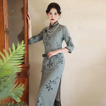 Yourqipao Retro Kitajski Dolgo Cheongsam 2023 Nove Ženske Boljše Stare Shanghai modni brvi Dress Vintage Qipao Krilo Hanfu Maturantski Oblek