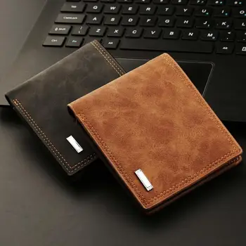 Moške retro imitacija usnja multi-reža za kratek z zadrgo denarnica moška denarnica za kreditne kartice, multi-card žep, denarnico gotovine posnetek