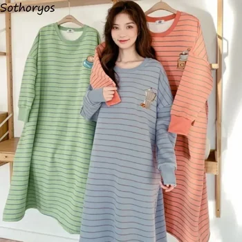 O-vratu Sleepshirts Ženske Plus Žamet Debelejši Svoboden Oversize Gleženj-dolžina Jeseni, Pozimi Sleepwear Sladko Študentov Doma Nightgowns