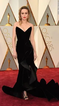 Brie Larson Oscar Rdeči Preprogi Črnega Žameta Celebrity Obleko V Vratu Morska Deklica Dolgo Slaven Halje, Obleke Vestidos De Noite