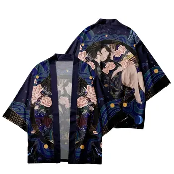 Poletje Ženske Moški Japonska Risanka Cvjetnim Natisne Svoboden Japonski Kimono Ulične Plaži Jopico Haljo Haori Vrh Yukata
