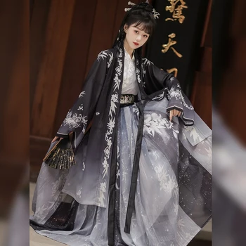 Črna Wuxia Weijin Slog Hanfu Starodavne Kitajske Tradicionalne Obleke Ženske Obleke Črna Ženska Mečevalec bo Ustrezala Cosplay Modro VODO
