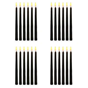 Komplet 24 kosov Črna LED Rojstni dan Sveče,Rumena Brezplamensko Utripa Baterija Upravlja LED Halloween Sveče