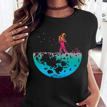 Modna Unisex T-Shirt Astronavt Luna Tiskanja Zasnovan Poletje Vrhovi Tees