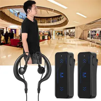 2 Kos Mini Walkie Talkie, 1.5-3KM USB Charge Ročni oddajnik in Sprejemnik, 1.5-3KM Obseg 2-Way Radio Sprejemnik, Slušalke Slušalke Earmuff