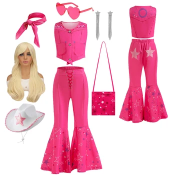 Film Barbi Kostum za Malčke Dekliška Margot Robbie Barbe Roza Top in Sežgati Hlače Obleko Otroci Halloween Rojstni Oblači